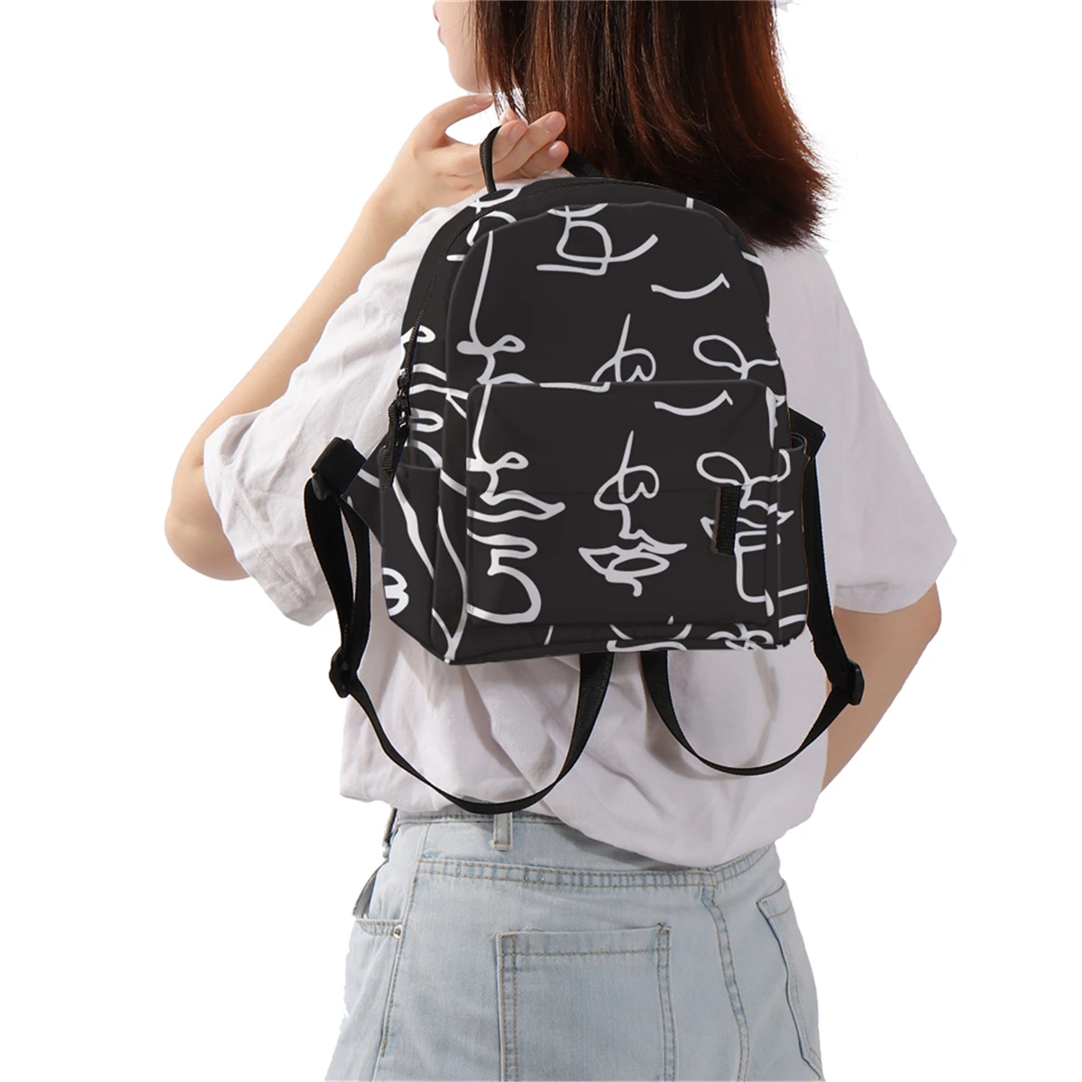 Deanfun Trendy Mini Backpack Women Elegant Shoulder Bag Abstract Line Face Printed Colorful School Backpack Bags MNSB-35