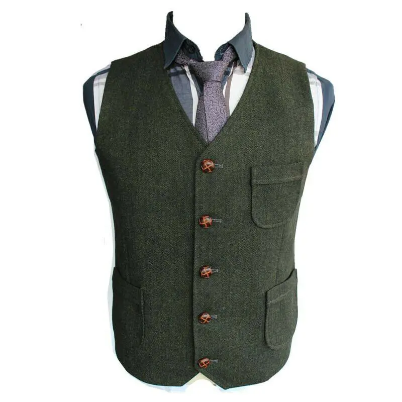 Men's Herringbone Suit Waistcoat Casual Steampunk Sleeveless Top Vest