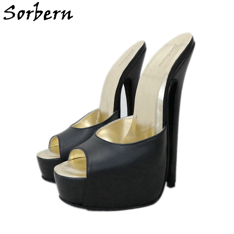 

Sorbern 20Cm Genuine Leather Sandals Women Extreme High Heels Hand Made Peep Toe Mule Platform Sandals Slip On Custom Colors