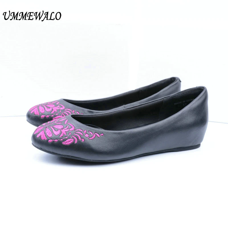 UMMEWALO Flat Shoes Women Genuine Leather Flats Fashion Quality Embrodery Ballerina Ballet Shoes Ladies Casual Shoes