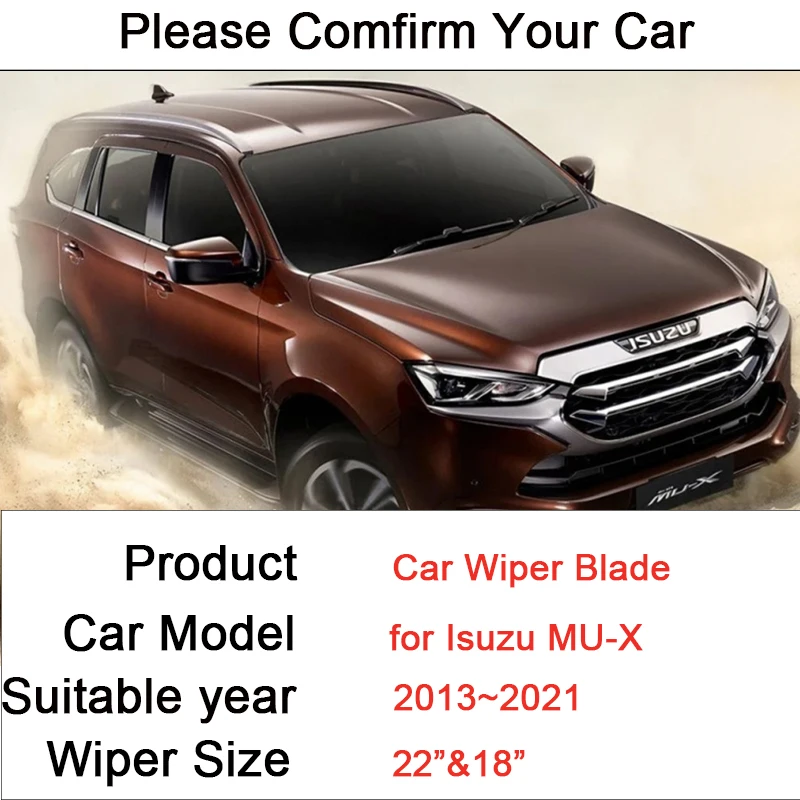 Car Wiper Blades for Lsuzu MU-X 2013 2014 2015 ~2021 Front Windshield Snow Scraping Blade Frameless Rubber Wipers Accessories