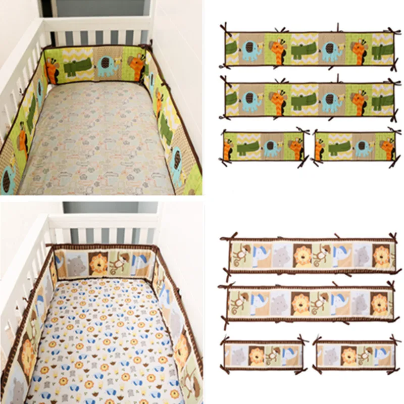 

4Pcs Baby Bed Bumpers Cotton Cartoon Animal Newborns Crib Cushion Cot Washable Infant Bed Rail Protector Pillows Kids Room Decor