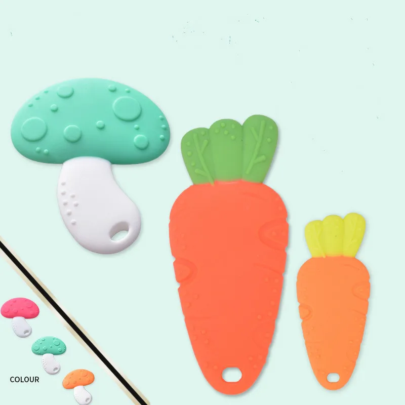 Safe Baby Teether Toys Toddle Carrots Mushrooms Teething Ring Silicone Chew Dental Toothbrush Nursing Beads Infant Gadgets