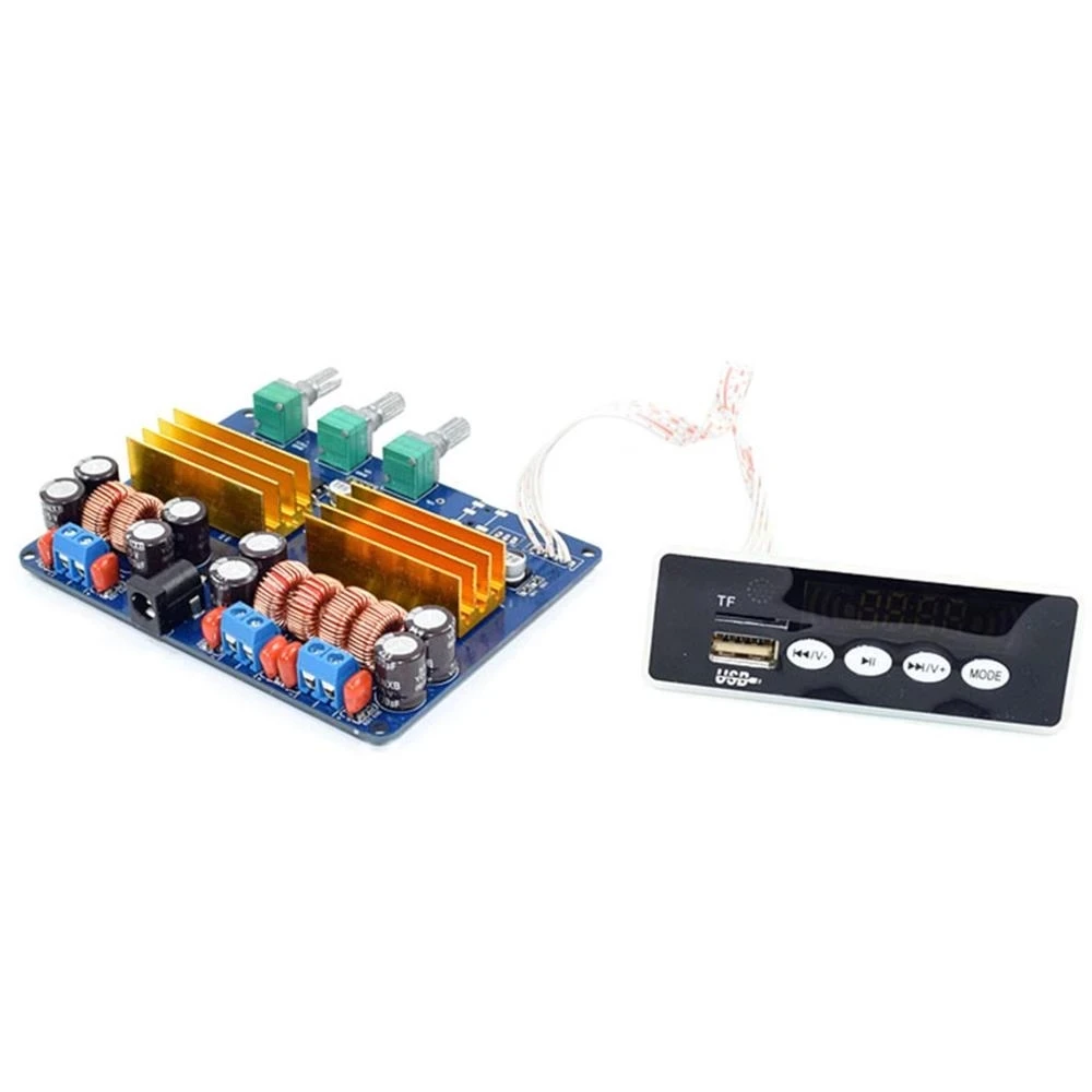 Placa de amplificador de potência tpa3116, 100w + 2x50w, bluetooth, cartão tf, disco usb, fm, aux