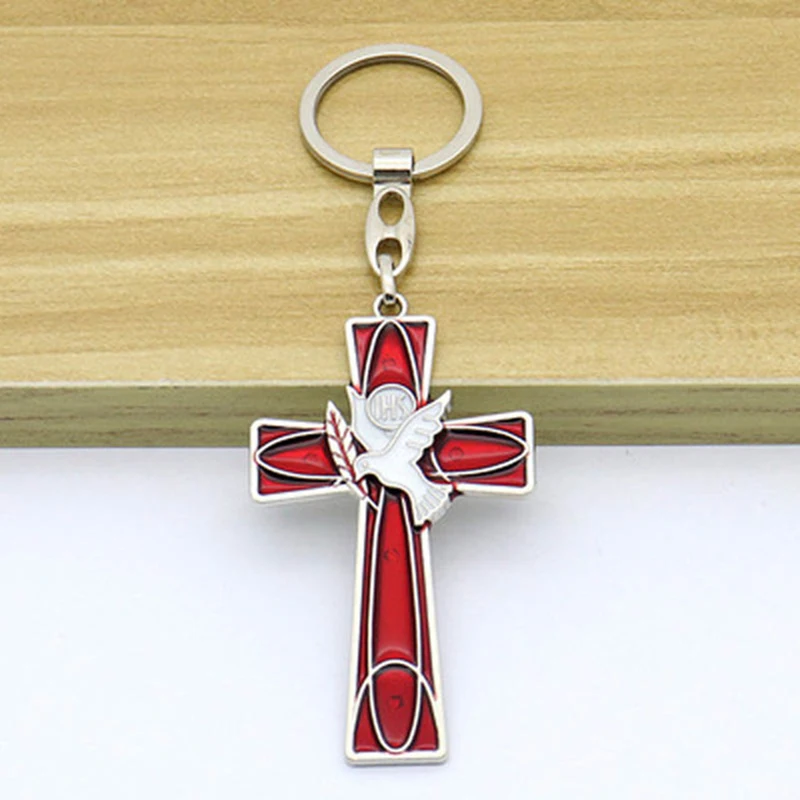 Catholic Christianity Jesus Cross Holy Spirit Peace Dove Jewelry Necklace Exquisite Car Fashion Keychain Pendant