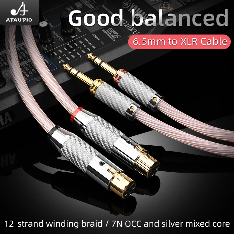 ATAUDIO OCC i domieszka srebra Hifi podwójny TRS 6.35mm do podwójnego 3 Pin XLR kabel zbalansowany Hi-End 6.5mm do kabel XLR