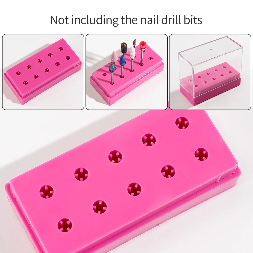 7 /10 Holes Nail Art Bit Storage Box Display Container for Nail Art Bit Holder Milling Cutter Manicure Tool Accessory Holder