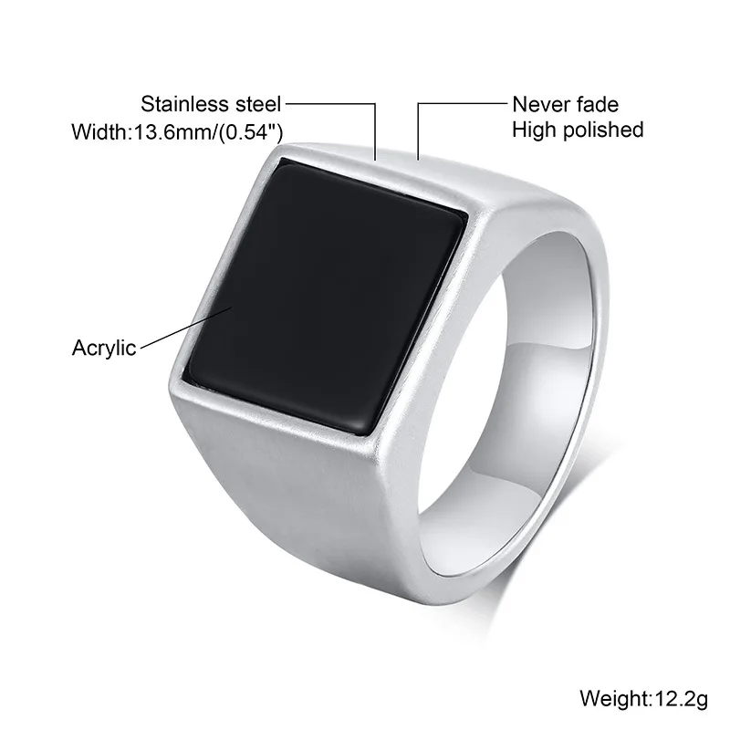 Fashion Golden Glossy Square Seal Stainless Steel Resin Geometric Men\'s Punk Rock Ring Party Jewelry Wedding Accessories