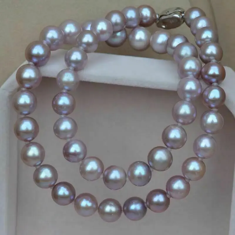 

gorgeous 9-10mm south sea round lavender pearl necklace 18inch 925s