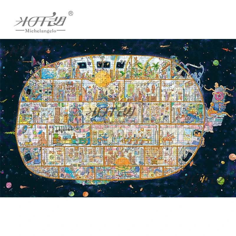 Michelangelo Wooden Jigsaw Puzzle 500 1000 1500 2000 Pieces City Of Big Fish Cartoon Animals Educational Toy Painting Art Decor