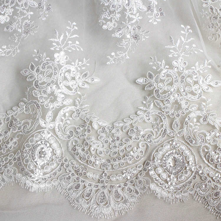 1meter Eyelashes lace sequins embroidery lace handmade DIY bridal wedding material clothing clothes fabric