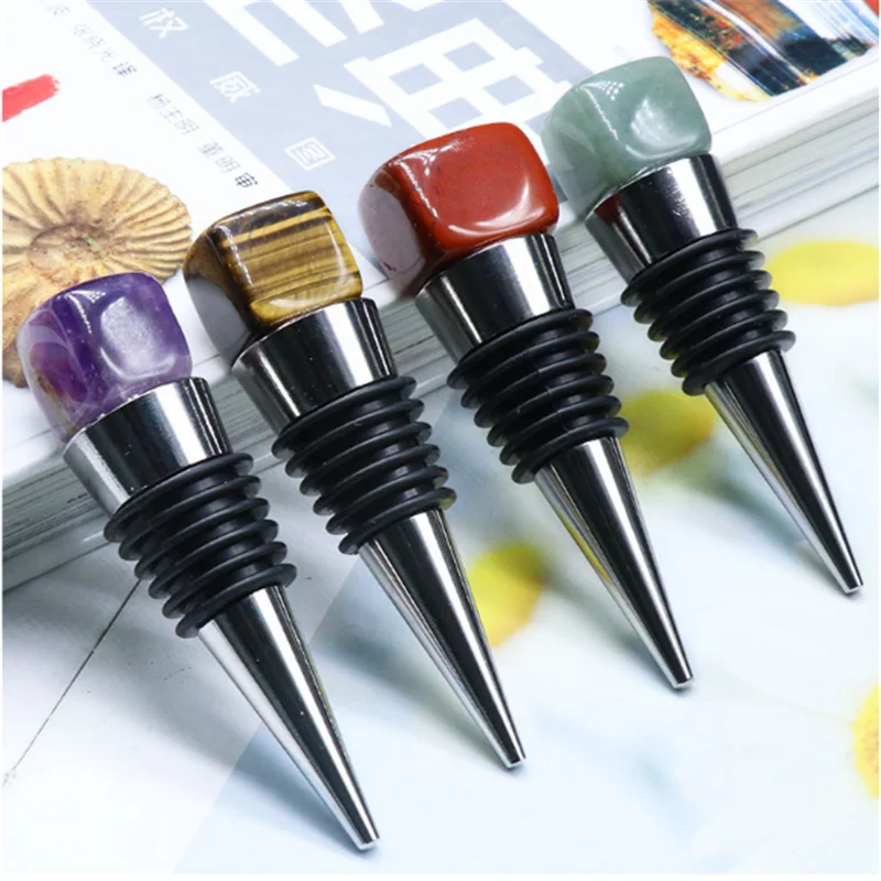 1PCS Natural Tiger's eye Quartz tumbled stones Crystal Drink Wine Crystal Champagne Bottle Stopper Pourer