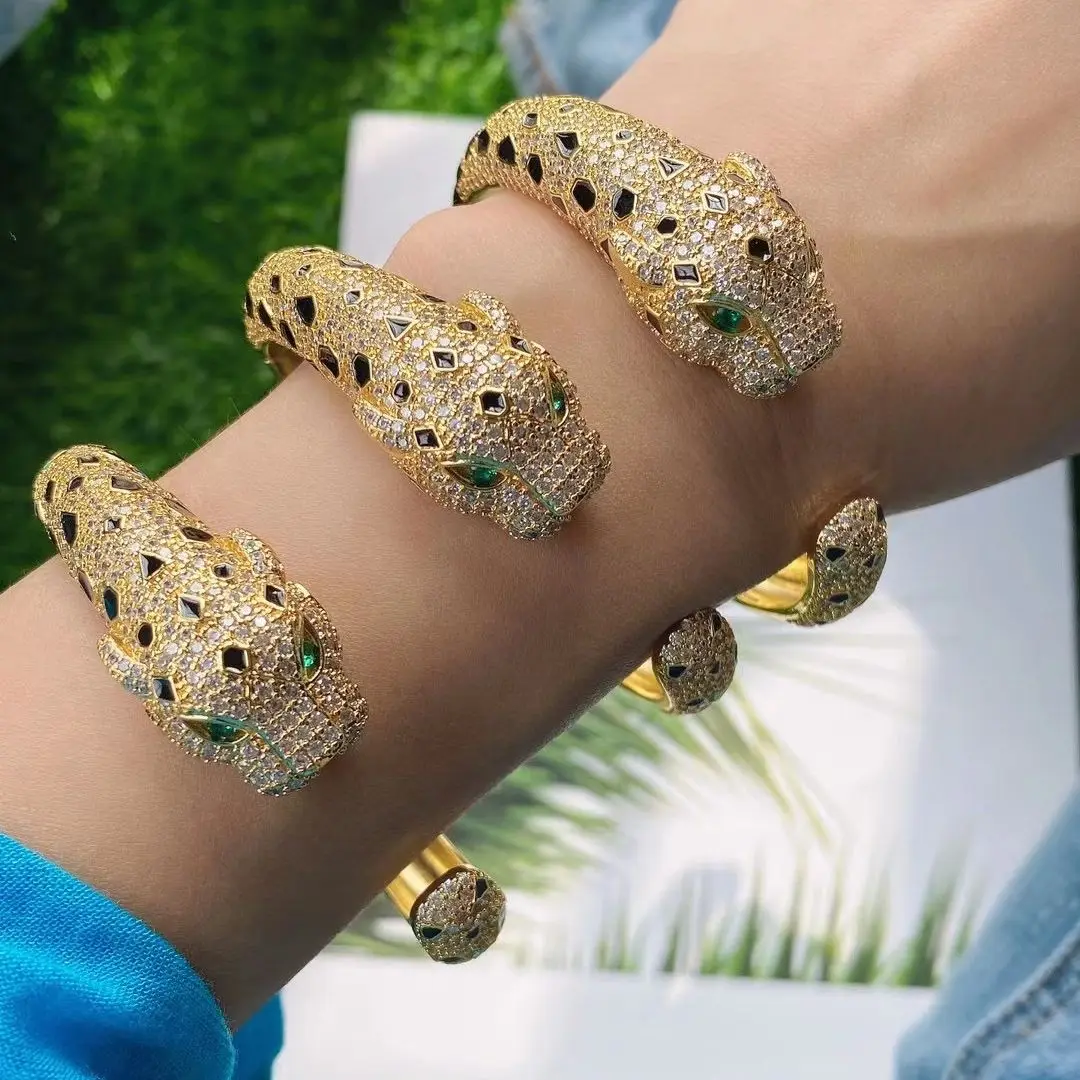 3PCS, High Quality Ladies Gold Color Copper Metal Zircon CZ Cubic Zirconia Animal Snake Bangles Cuff Bracelets For Jewelry Gifts