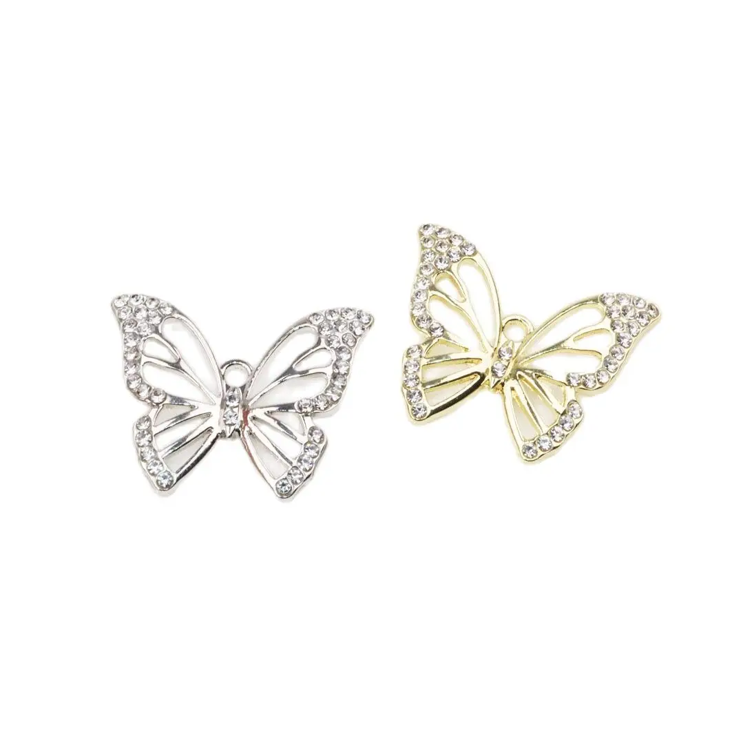 

Eruifa 6pcs 26*20mm Butterfly With Rhinestone Zinc Alloy Necklace,Earring Women's Accessory Jewelry Girl DIY Handmade 2 Colors