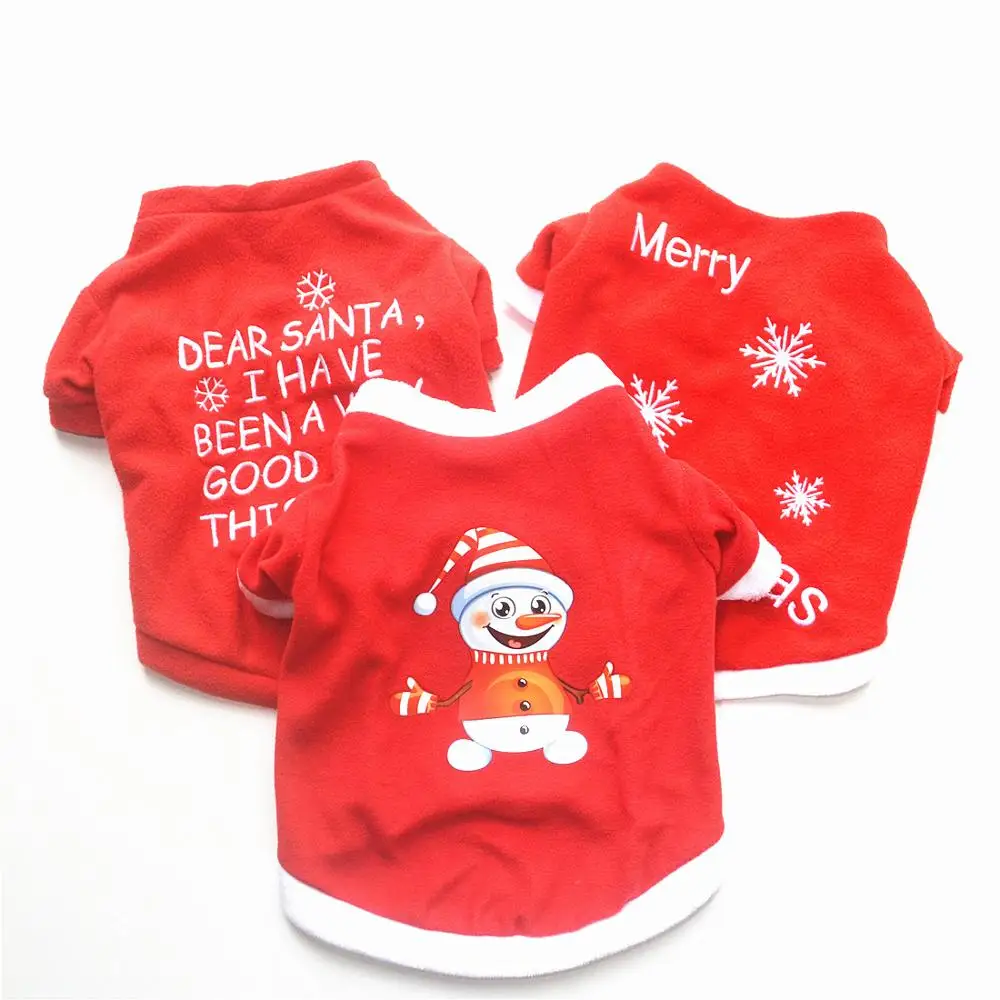 Christmas Style Pet Dog Sweatshirt Santa Printed Pet Clothes for Small Dogs Fleece Warm Puppy Round Neck Vest New Year Pet Coats