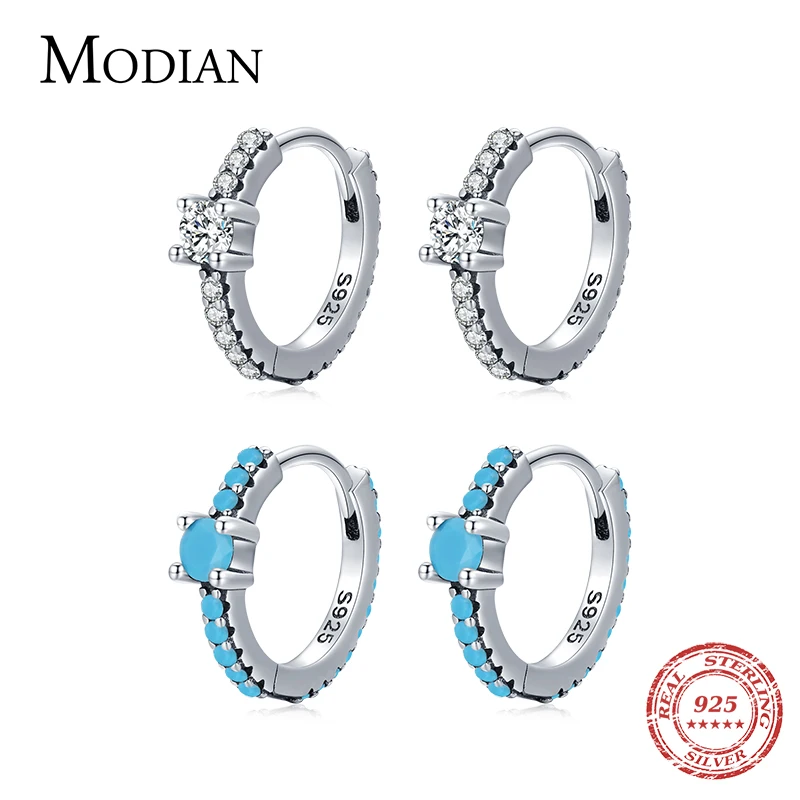 

Modian Genuine 925 Sterling Silver Simple Natural Turquoise Charm Hoop Earrings For Women Vintage Wedding Fine Jewelry 2021 New