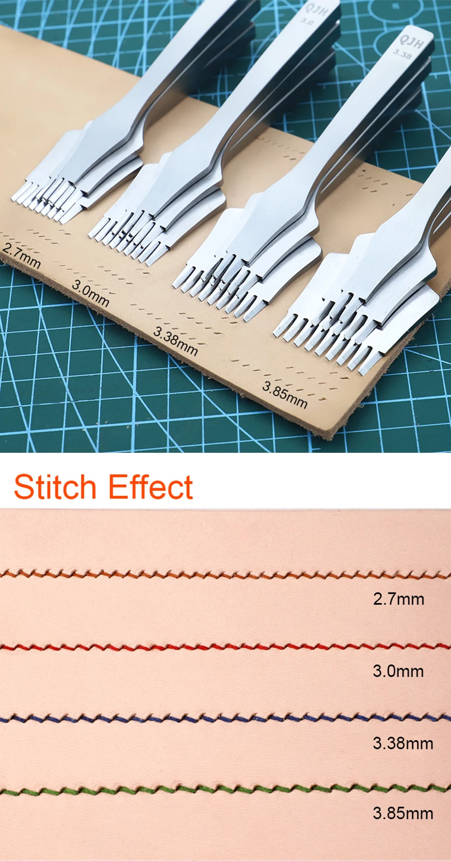 2.7/3.0/3.38mm Leder Handwerk schräg flach Diamant Stechen Eisen Set-2/3,85 Zinken Diamant Meißel hand gefertigte Bastel bedarf – Detail 1
