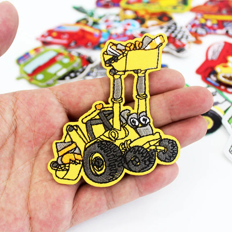 Little Cars Excavators Trucks Patches Iron on Cartoon Badges Embroidered Stickers for Cloth DIY Kids Sewing Appliques a Lot