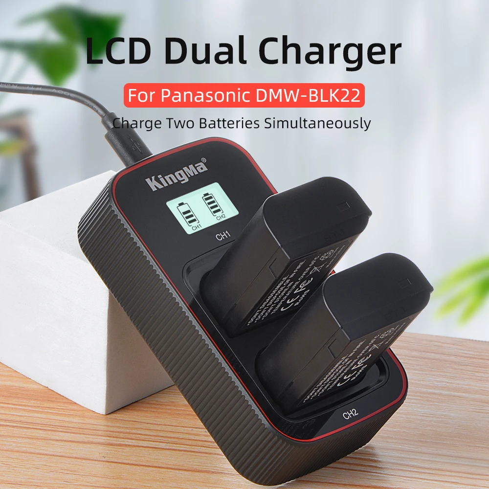 KingMa DMW-BLK22 LCD podwójna ładowarka USB do Panasonic DMW-BLK22 bateria Lumix DC-S5 DC-S5K GH5M2 kamera DMW BLK22 ładowarka