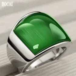 BOCAI 316l Titanium Steel Men's Rings Domineering Fashion Personaltiy Temperament Green Cat's Eye Gemstone Finger Ring