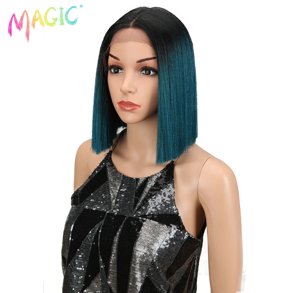 Magic Wig For Black Women 10 Inch Straight Hair Heat Resistant Elastic Lace Synthetic Wigs Cosplay Lace Wig