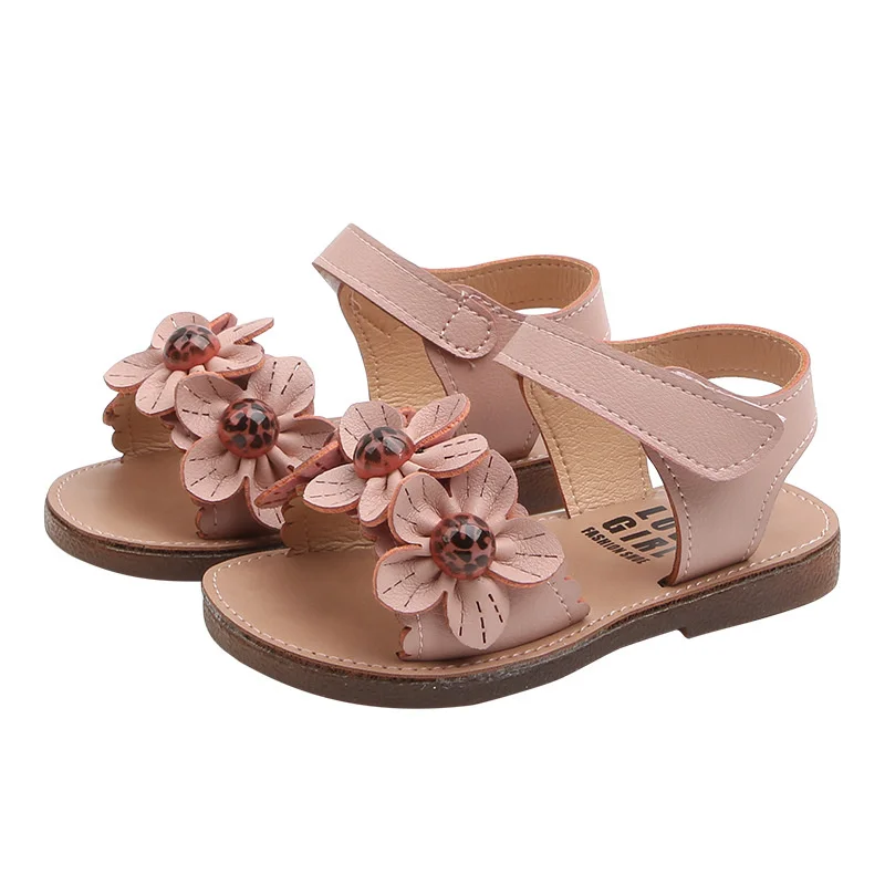 Summer Little Girls Princess Dress Shoes Flower Sandals For Infant Kids White Pink Beach Sandals New 2021 1 2 3 4 5 6 Years Old