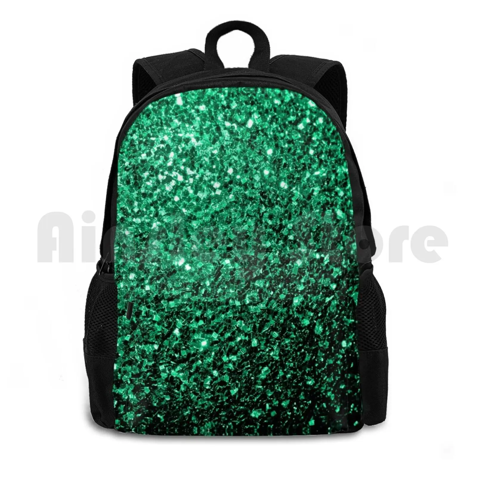 Beautiful Emerald Green Glitter Sparkles Outdoor Hiking Backpack Riding Climbing Sports Bag Glimmer Glitter Sparkle Green