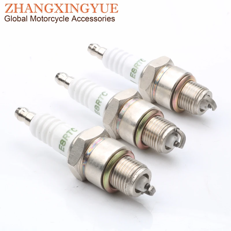 3PC E8RTC High Quality Spark Plug for BR8HS BR8HS10 BR8HS10 BR8HI BR8HV BR8HVX BR8HSA IWF24 W24FS-GU-ZU W24FS W3AP W3AS Motorcyc