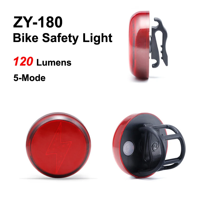 ZY-180 Thunder Shaped COB Red LED Light 120 Lumens 5-Mode USB Rechargeable Bike Tail Light (1 pc)