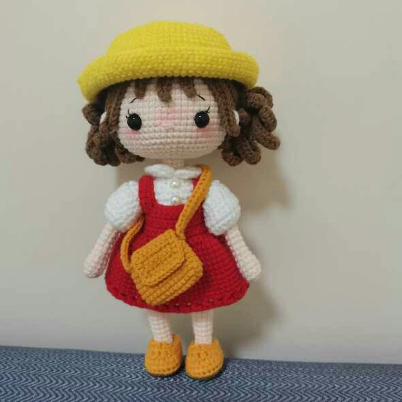 

Knitting Dolls Kid Xiaomei Sister Girls with hat Crochet Yarn Soft Cotton Toys Handmade Knitted Toy finished Knit Fabric Toy