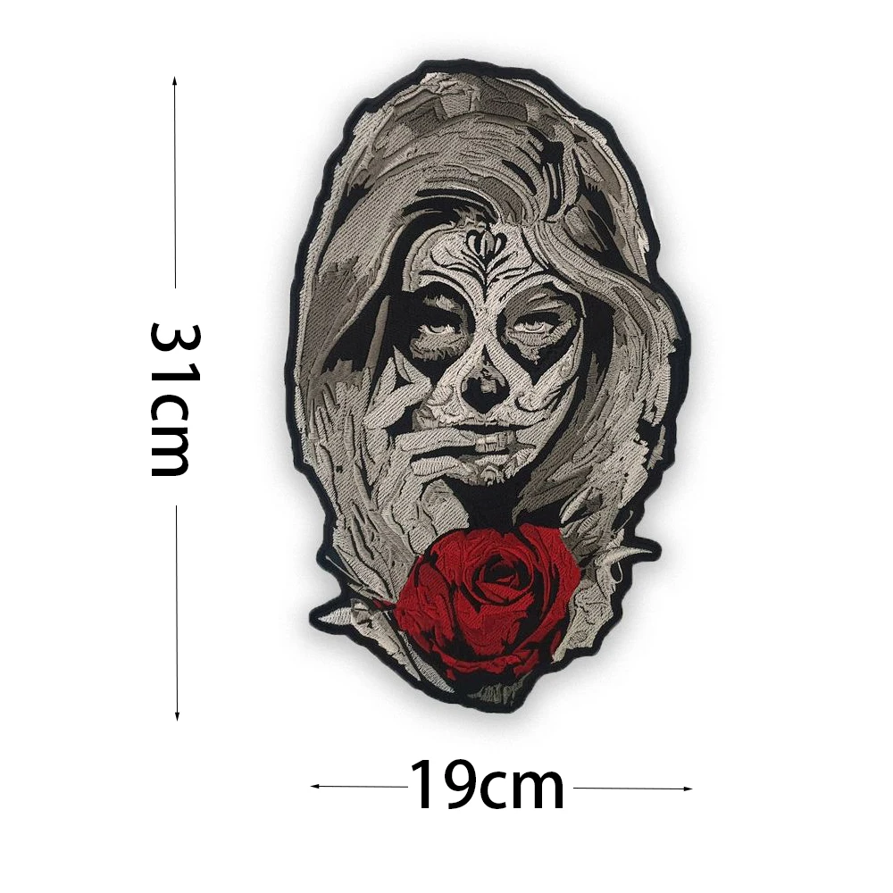 Girl and Rose Skull Patch Large Size Biker Stickers Embroidered for Women Rock Festival Backpack Clothing Vest Jacket