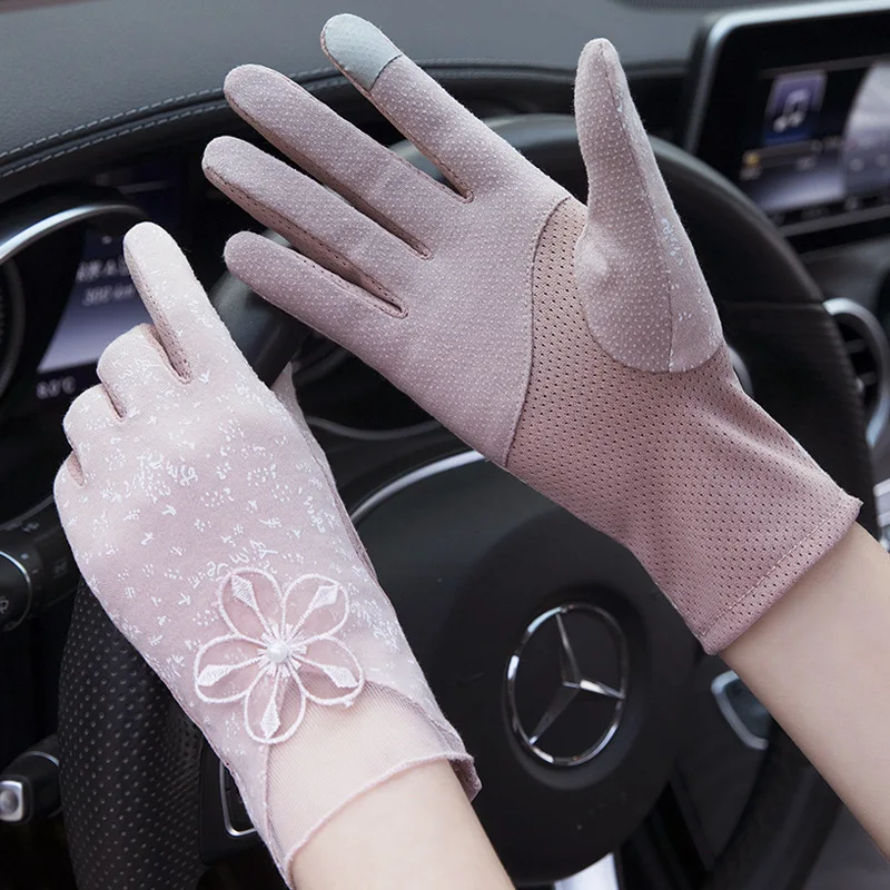 

Women Summer Sunscreen Touch Screen Gloves Cotton Breathable Elasticity Lace Elegant Female Outdoor Driving Anti-UV Gloves