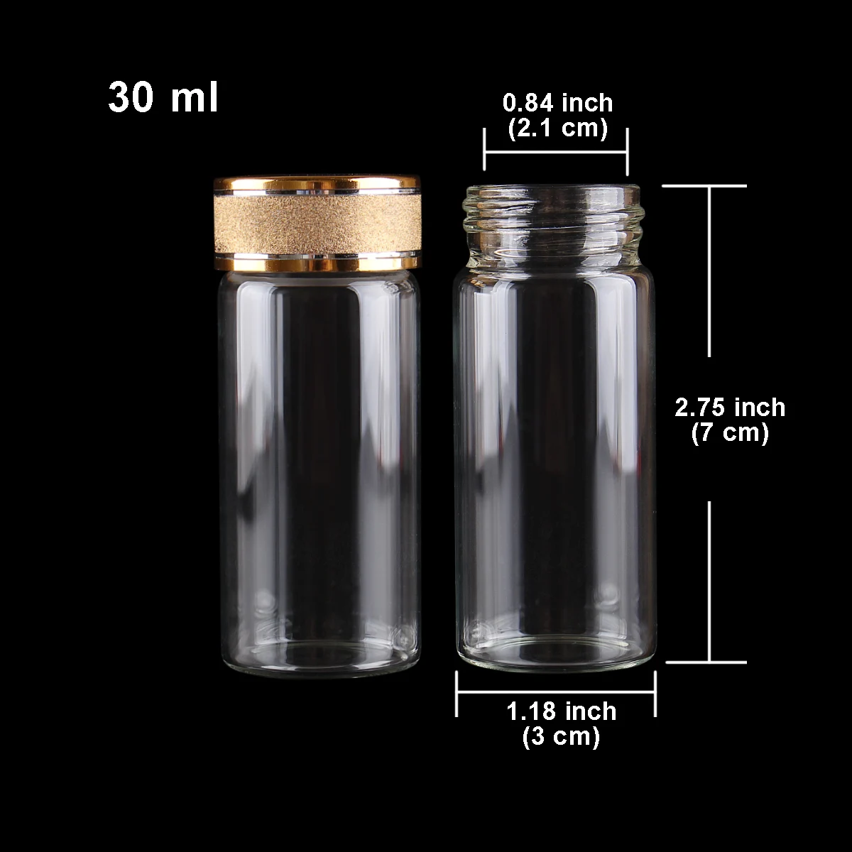 5pcs 30ml 30*70mm Glass Perfume Bottles with Golden Frosted Caps Potion Bottles Glass Bottle Glass Vials for DIY Wedding favors