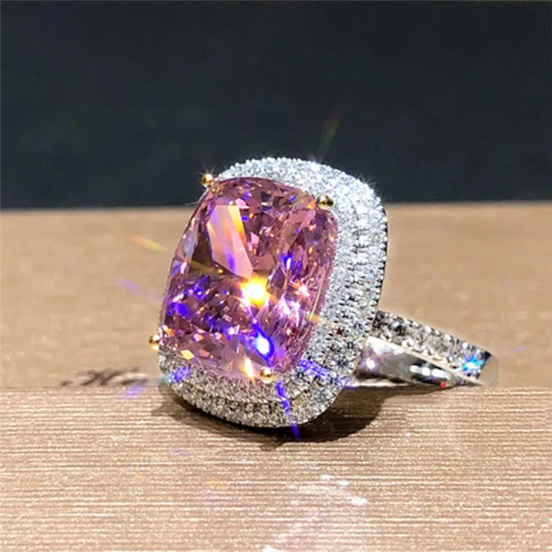 Huitan ästhetische rosa Ringe mit bling bling Zirkonia Luxus Frauen Accessoires für Party Roman Design Ehering Schmuck