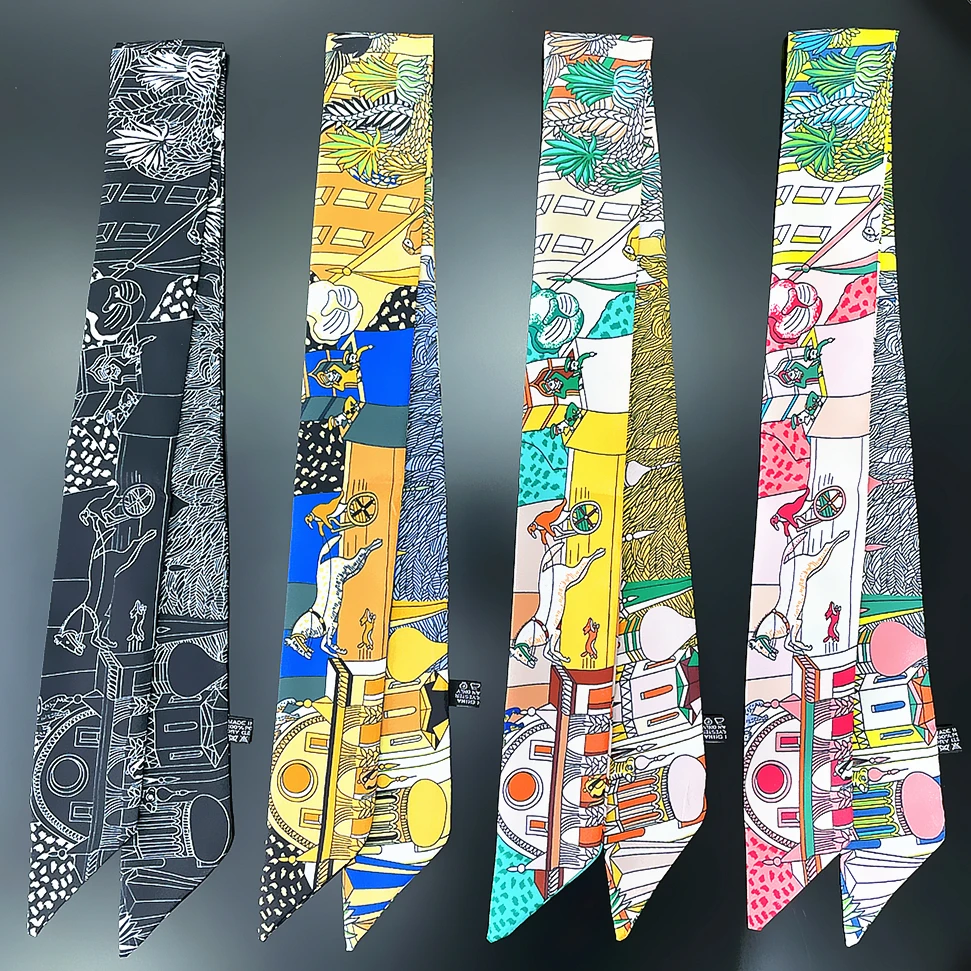 Korean Fashion Versatile 2022Spring New Ladies Twill Decoration Long Strip Silk Scarf Neck Band Headwear Handbag Tie Ribbons