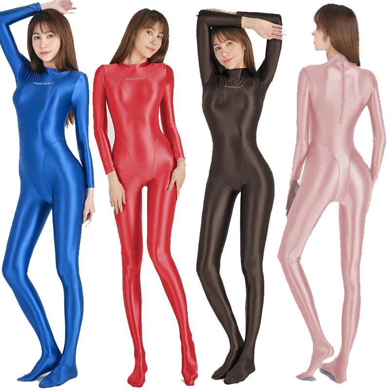 Sexy Shiny Long Sleeve Full Length Pantyhose Tights Silky Smooth Running Yoga Sports Bodysuit Wetsuit Plus Size Bathing Suits