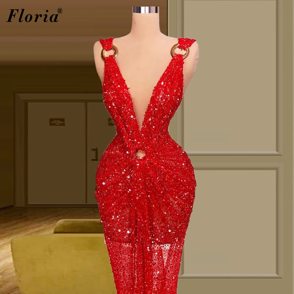 3 Designs Red Cocktail Dresses For Women Plus Size Sequins Prom Party Dresses Evening Wear Turkish Couture Vestido De Fiesta