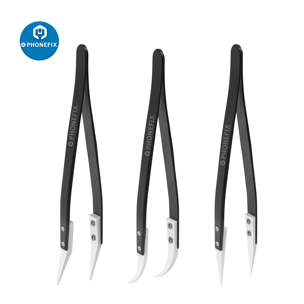 Anti-Static Ceramic Tweezers Electronic Cigarette Industrial Tweezers Insulated Straight Curved Tip for BGA SMD PCB IC Repair