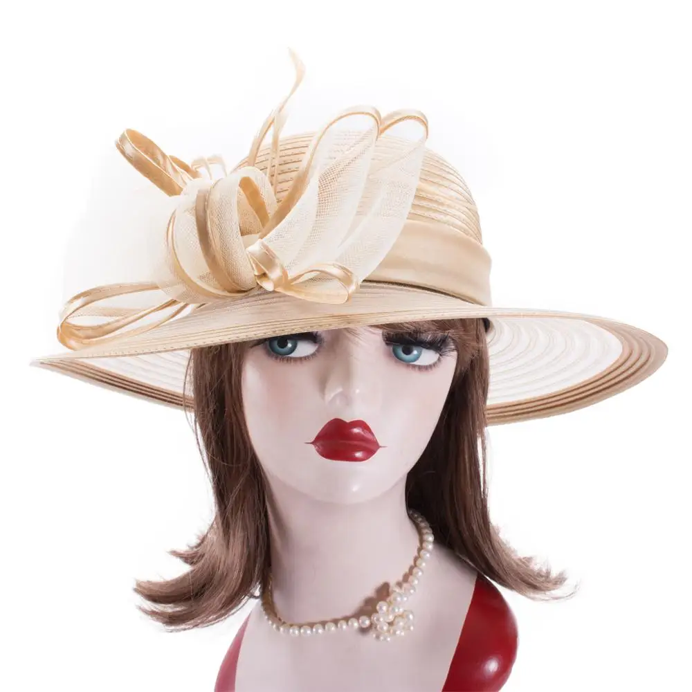 Lawliet Womens Satin Ribbon Sun Summer Hat Church Designer Couture Bridal Kentucky Derby Cap A584