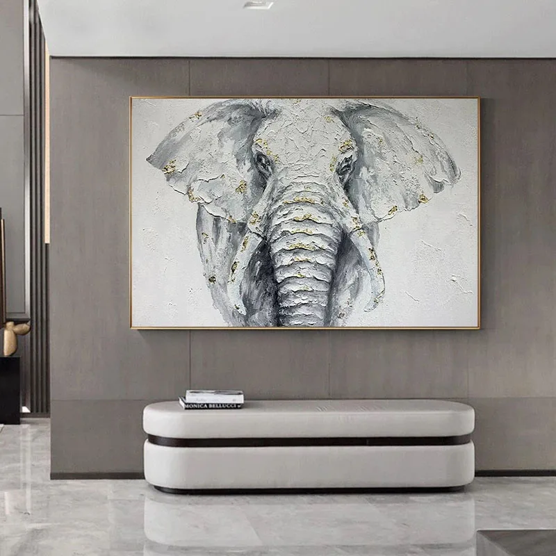 

Wall Art Decoration Hand Painted Elephant Oil Painting On Canvas For Living Room handmade Modern Animal oil painting Hallway