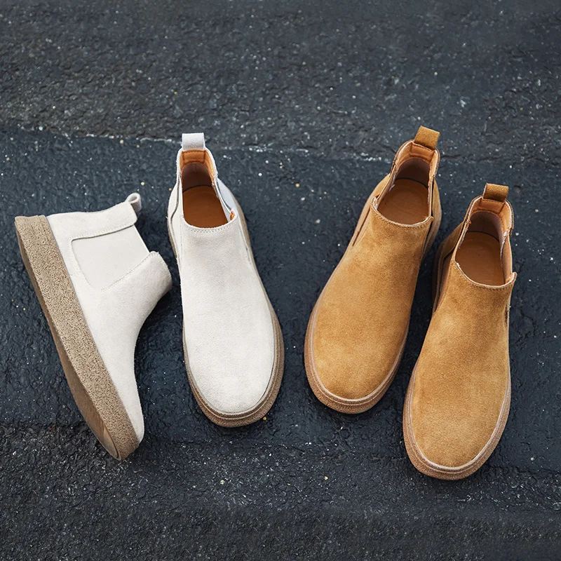 New Casual Autumn Winter Slip-On Men Shoes British Cow Suede Tooling Ankle Boots Platform Dress Chelsea Boots Work Luxury Shoes