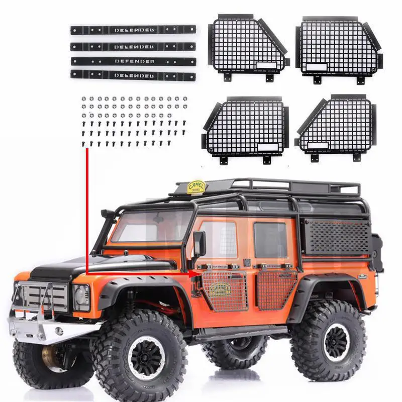 

4pcs Metal Foldable Car Window Protective Window Guard Net Guardrai Net For 1/10 Rc Crawler Car Defender Trax Trx4 T4 TRX-4