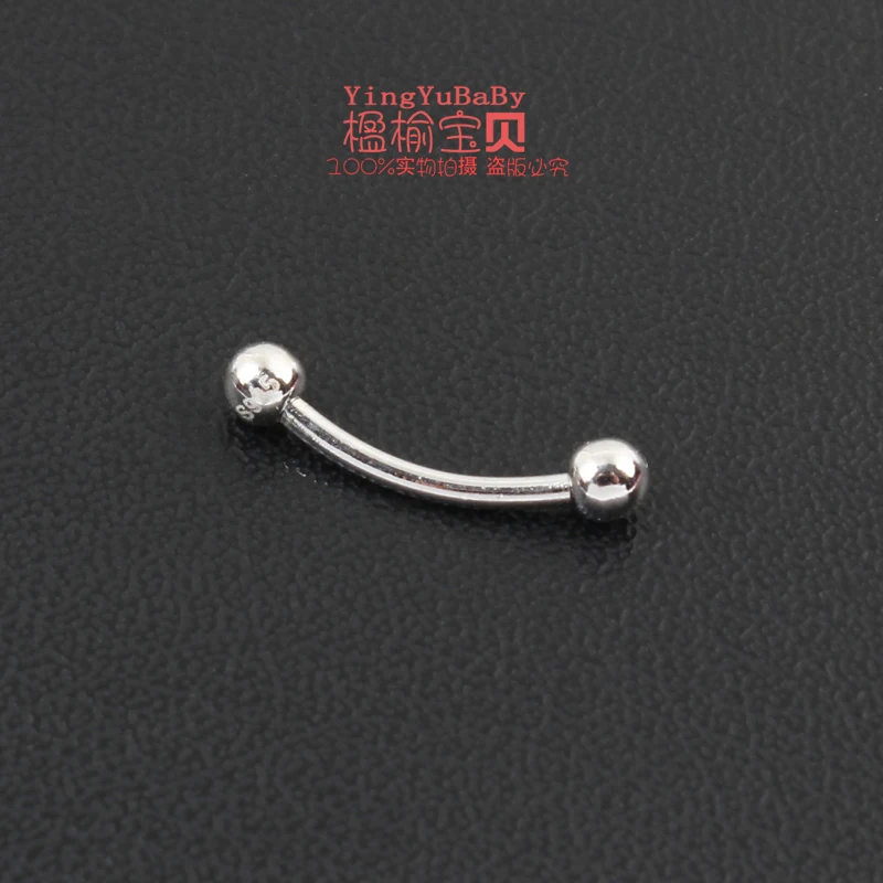 925 sterling silver Eyebrow nails 16G 1.2mm unisex classic body piercing jewelry fine real S925 Balls and Arc rod ONE PIECE