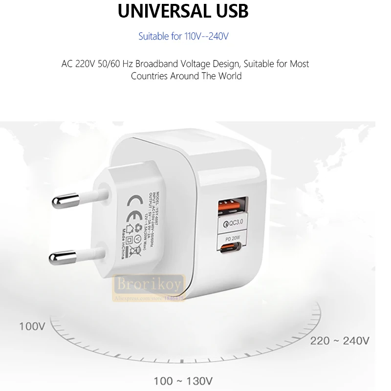 PD 20W USB Type C Charger EU US UK Adapter Fast Phone Charge For iPhone 12 Pro Max 11 X Xs Xr 6 7 8 iPad Huawei Xiaomi  Samsung