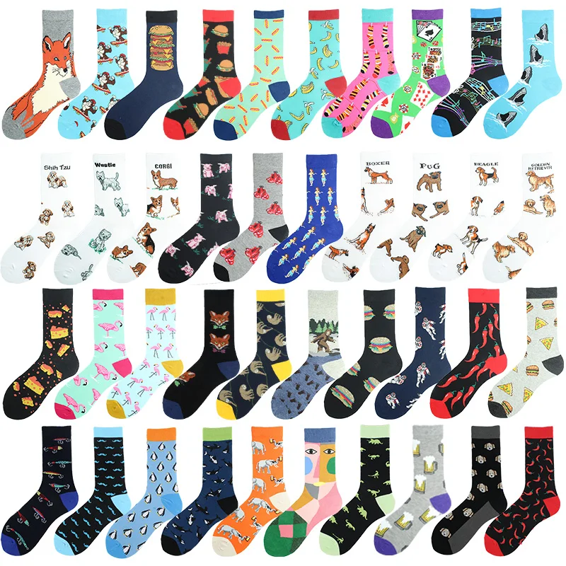 Chaussettes Happy Crew pour hommes, Chiment, Flamants roses, Sokken, Fromage, Pizza, Requin, Hip Hop, Drôle, Unisexe, Skateboard, Harajuku, Nouveauté