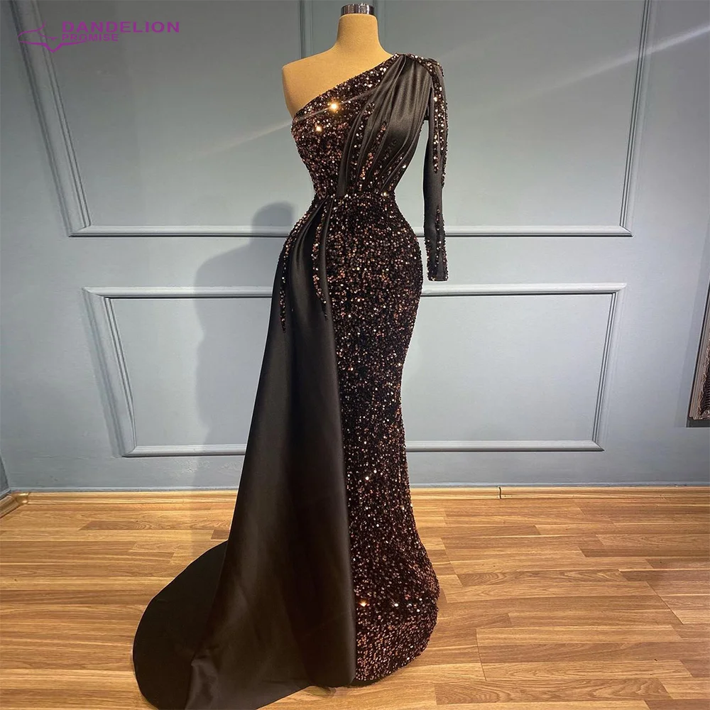 Dubai One Shoulder Sexy Evening Dresses For Women 2021 Mermaid Beading Sequins Luxury Formal Gowns Party