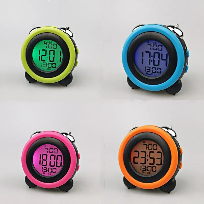 Digital Alarm Clock Time Date Display Double Bell Super Loud for Heavy Sleepers Dual Alarm Blue Backlight for Teens