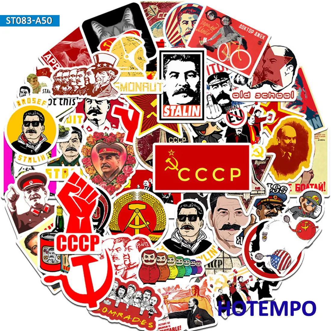 50pcs Stalin USSR CCCP Retro Slogan Cool Funny Stickers for Phone Laptop Notebook Luggage Guitar Skateboard BMX Bike Car Sticker