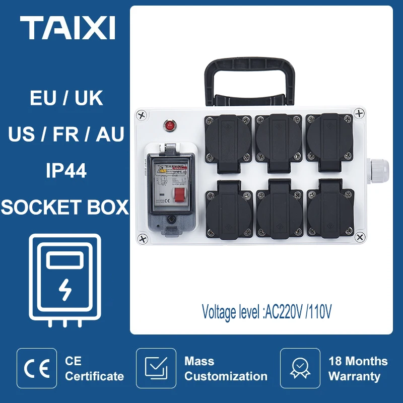 

TAIXI Outdoor Mobile Industrial Socket Box MCB RCBO 220V 32A 16A Power Control Plastic Box Wall Installation IP44/IP54