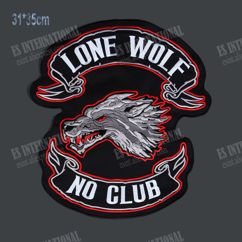 14 Inches Lone Wolf No Club Broadsword Large Sew On Embroidery Patches For Jacket Back Vest Motorcycle Biker